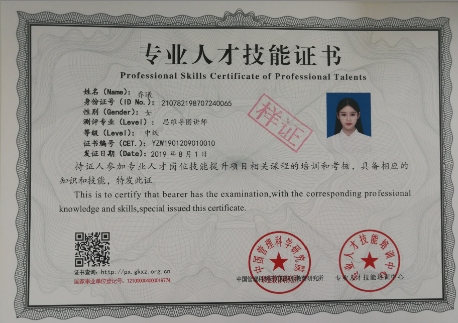 证书2:《思维导图中级讲师专业人才技能证书》