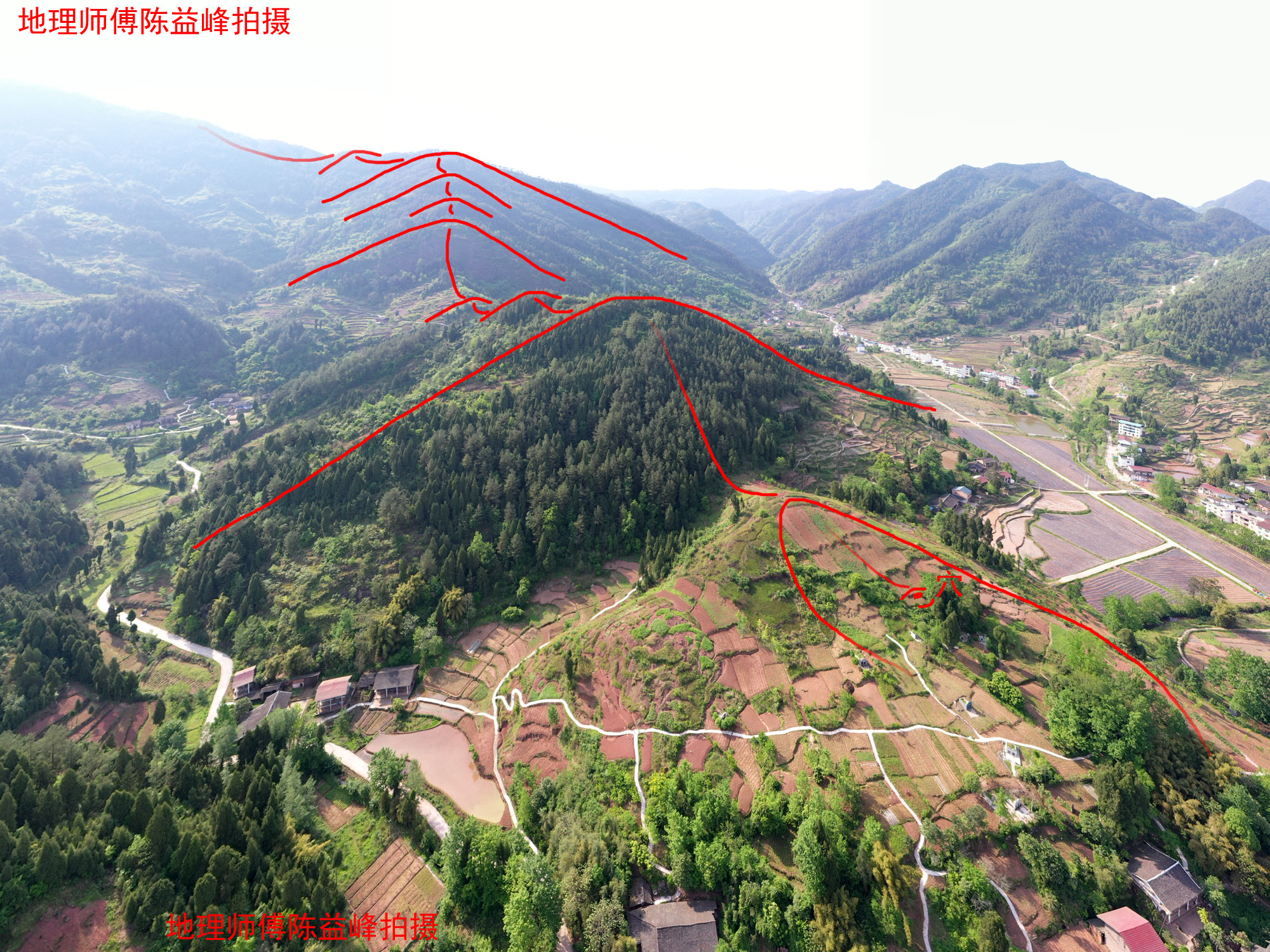 一等宝地,下山虎形,陈益峰寻龙点穴作品,穴山后蜂腰鹤膝,束咽清真一等